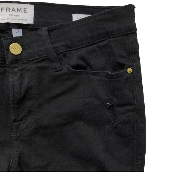 Frame Le Skinny de Jeanne Size 27 Distressed Black with Holes Film Noir - Picture 5 of 16